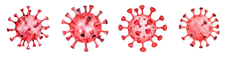 Colorful creative pieces of Virus Cells with Spiky Projections in Detail