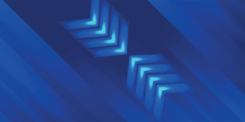 Fototapeta premium Abstract technology futuristic glowing arrow lines neon blue light ray on dark blue background with square pattern digital element.