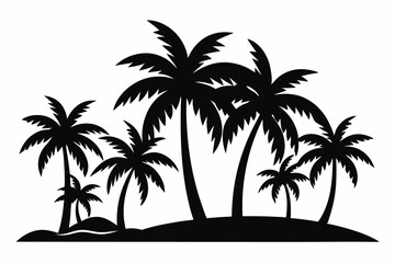 Tropical Palm Tree Silhouette Art, silhouette palm tree vector  illustration for t-shirt design 