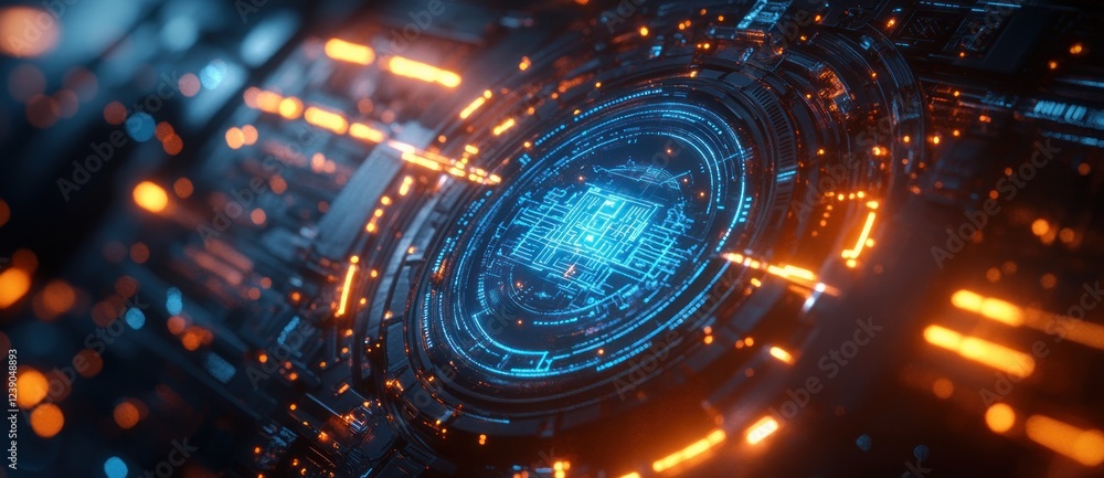 Poster mechanical engineering blueprint design with glowing lines industrial technology project abstract pr