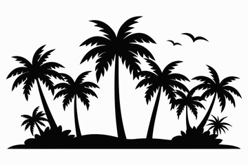 Tropical Palm Tree Silhouette Art, silhouette palm tree vector  illustration for t-shirt design 