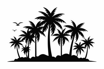 Tropical Palm Tree Silhouette Art, silhouette palm tree vector  illustration for t-shirt design 