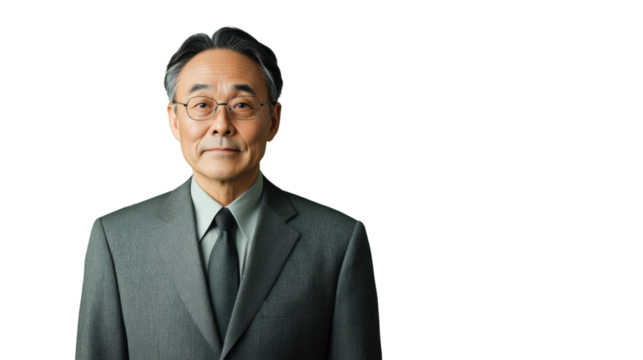 Confident senior asian businessman posing on transparent background