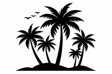 Tropical Palm Tree Silhouette Art, silhouette palm tree vector  illustration for t-shirt design 