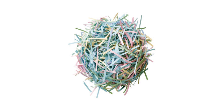 Colorful shredded paper ball isolated on transparent background