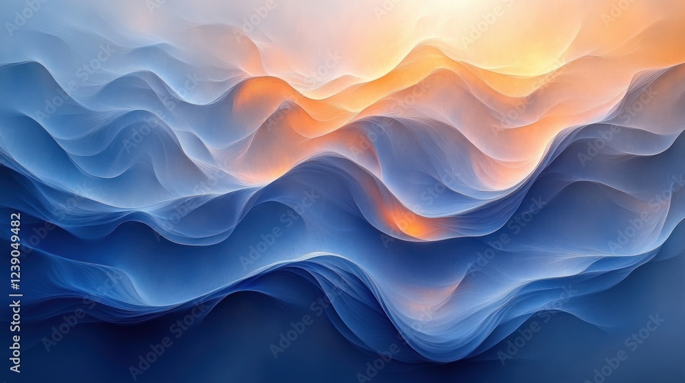 Poster abstract blue curves neon background with soft ambient light flowing shapes and minimalist design