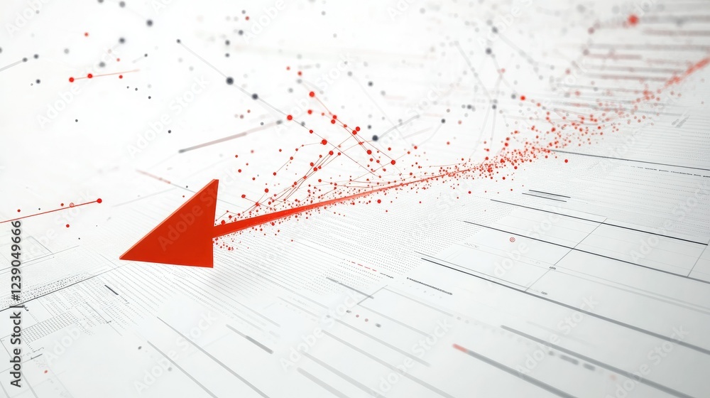 Aufkleber abstract data visualization with a red arrow, line charts, and gridlines on a crisp white background