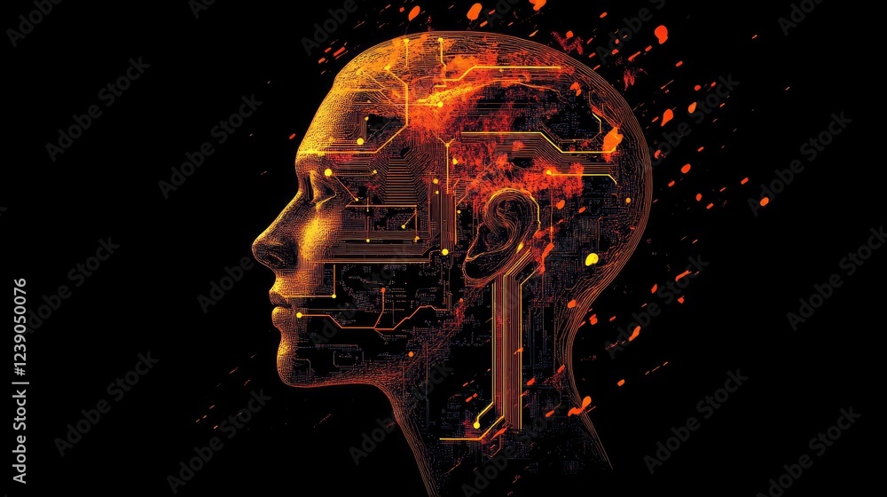 Aufkleber abstract design of a human head with circuits and ai-related graphics, representing advanced technol