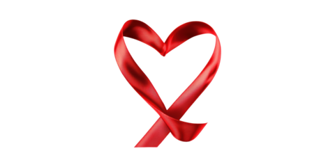 Red ribbon forming heart shape isolated on transparent background
