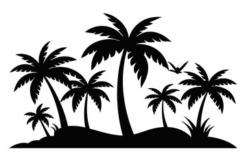 Tropical Palm Tree Silhouette Art, silhouette palm tree vector  illustration for t-shirt design 