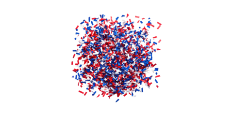 Colorful red blue white confetti isolated on transparent background