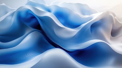 Obraz premium 3D Render Abstract Waves Blue Fabric Background Textile Design Smooth Curves Modern Sculpture