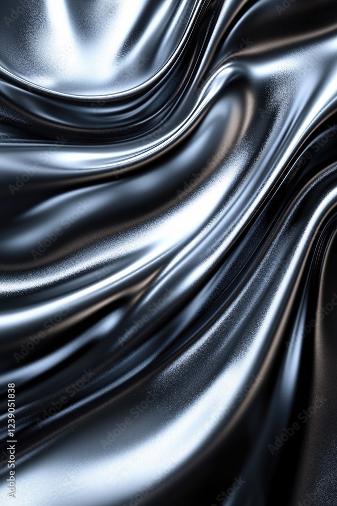 Poster abstract silver cloth with flowing wavy folds and shiny metallic texture for background use