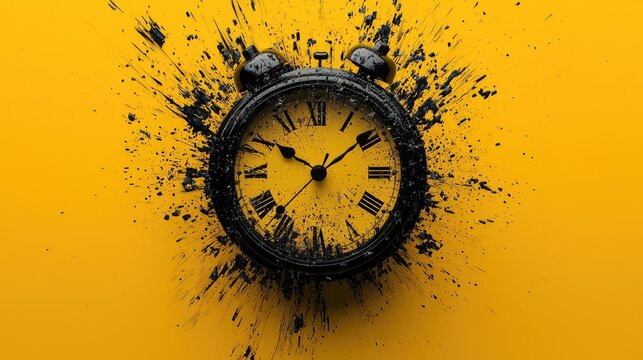 Exploding Black Clock With Dramatic Paint Splash