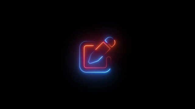 Blue and brown color glow neon pen tob square icon animation