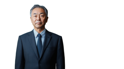 Senior asian businessman posing on transparent background