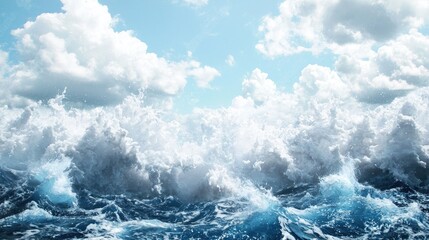 Ocean waves crashing under a cloudy sky