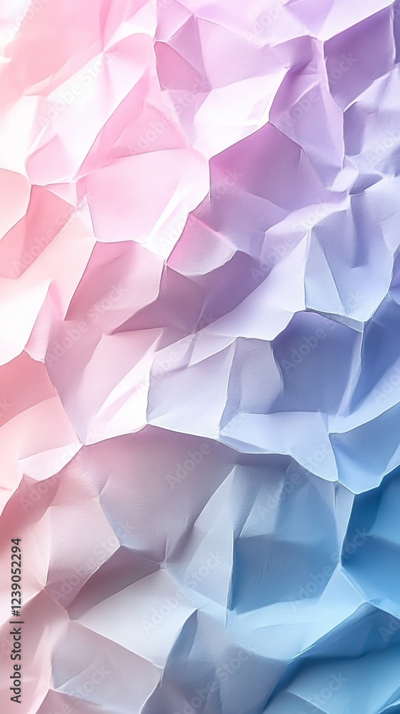 Poster abstract crumpled paper texture with soft pink and blue gradient light for background