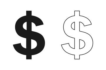 Obraz premium Set of US dollar currency symbol isolated on white background. Gold, copper, silver, green, and white dollar sign. Money currency sign