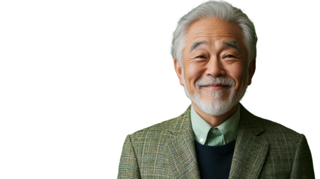 Smiling senior professor posing on transparent background