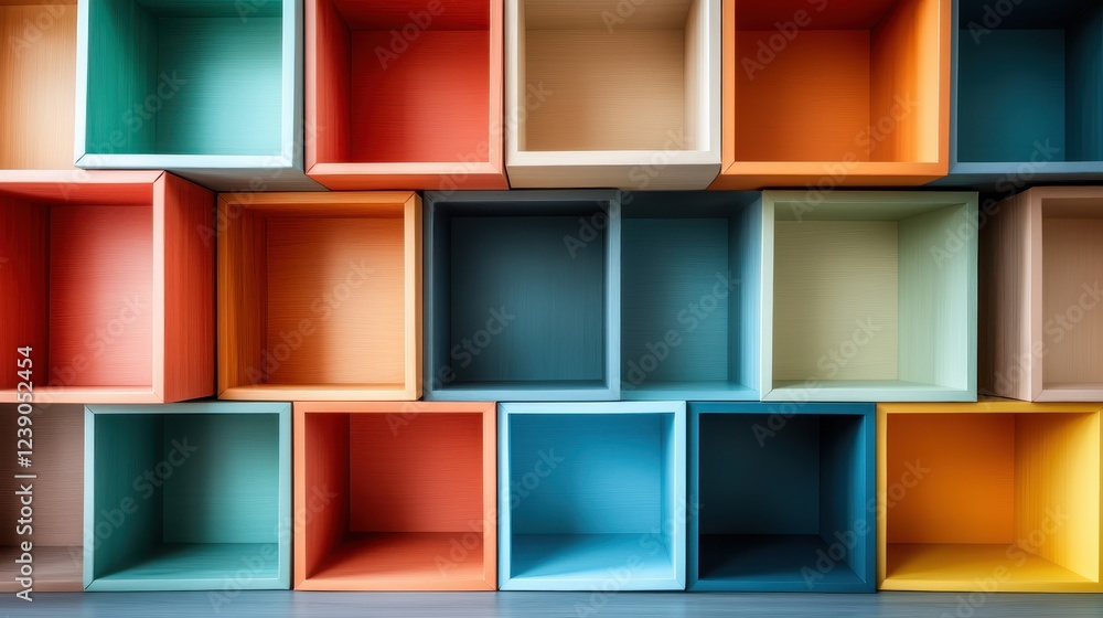 Aufkleber an aesthetically pleasing arrangement of colorful blocks in various shades, creating a structure tha