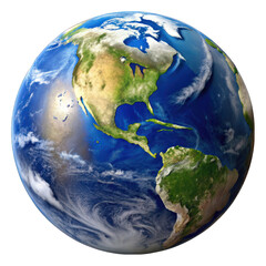Stunning detailed view of planet earth showing north and south america on transparent background 3d