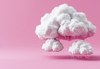 Obraz premium Whimsical Clouds with Raindrops on a Soft Pink Background