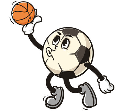 recommend clip art: Cartoon mascot character of Football or Soccer playing basketball
