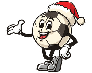 Cartoon mascot character of Football or Soccer wearing a christmas hat