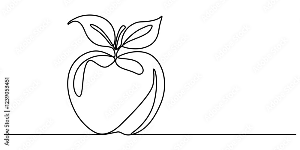 Poster continuous line drawing of apple fruit. one line drawing of an apple. minimalist line. isolated on w