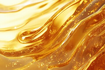 Golden liquid flow with shimmering particles abstract background for luxury design concept