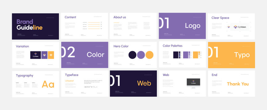 Brand identity design template. Creative brand guidelines layout. Logo and brand strategy guide. Brand manual presentation. Brand strategy design. Logo guideline book.