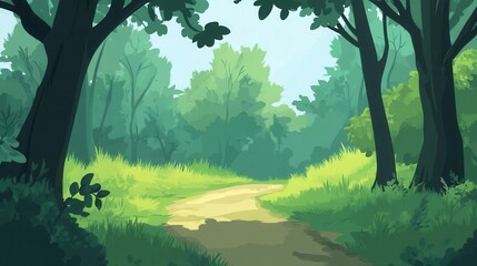 Fototapeta premium Serene Forest Path Winding Through Lush Green Woods