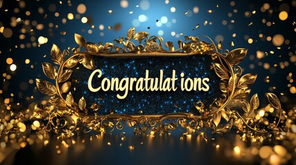Celebratory congratulations message digital display graphic design festive environment close-up viewpoint joyful concept for marking achievements
