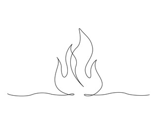 Continuous one line drawing of fire flames design. Fire in single line draw illustration. Editable stroke.