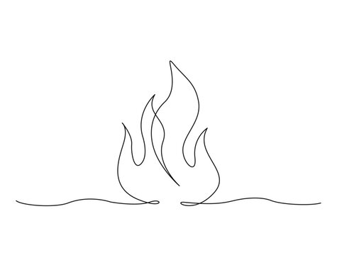 Continuous one line drawing of fire flames design. Fire in single line draw illustration. Editable stroke.
