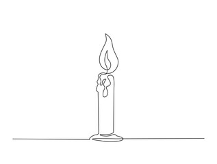 Continuous one line drawing of burning fire candle. Candle in single line draw illustration. Editable stroke.