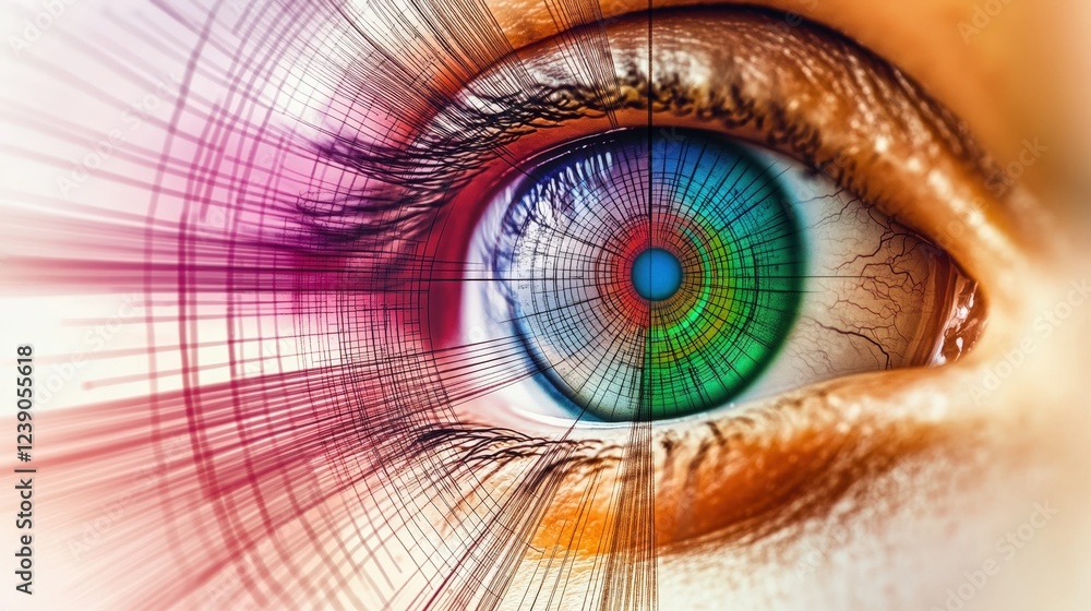 Poster vibrant eye with colorful patterns and dynamic lines