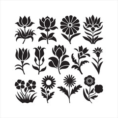 vector silhouette floral designs featuring various flowers