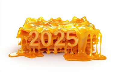 2025 Shaped from Layers of Lasagna with Melting Cheese Isolated on a White Background