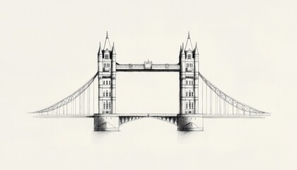 Sketch of Tower Bridge with clean lines and soft colors, capturing the essence of British landmarks with simplicity
