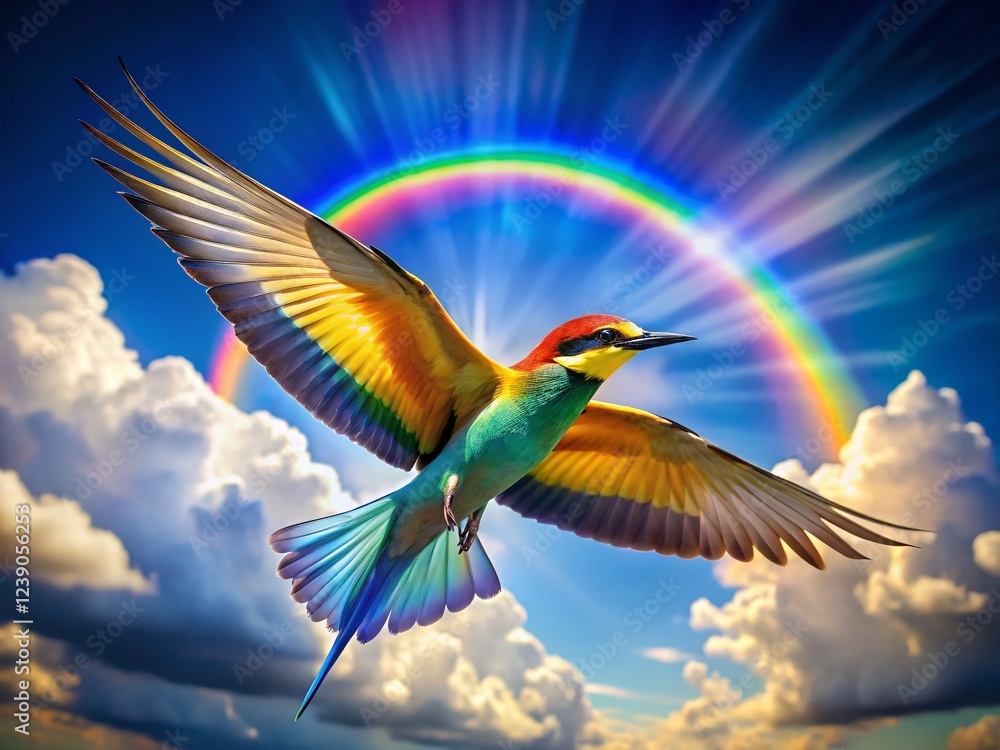 Wall mural Majestic Bird Soaring Through Vibrant Rainbow - Stunning High-Resolution Stock Photo