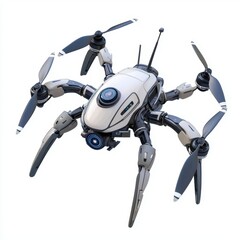 AI-powered robotic drone with advanced camera sensors, isolated on white background