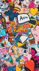 Colorful Collage of Stickers and Graffiti Art
