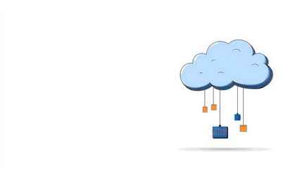 Cute Cartoon Cloud with Colorful Squares Hanging Down in Light Background Design