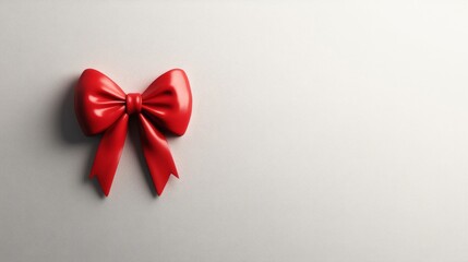 Red Glossy Bow on White Textured Background