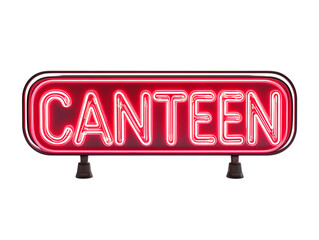 Classic vintage red neon sign with the word 'canteen' illuminating brightly, isolated on transparent background, PNG, cut out