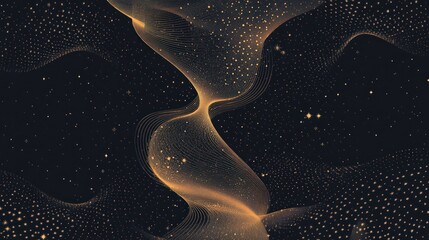 Abstract gold wave pattern on dark background.