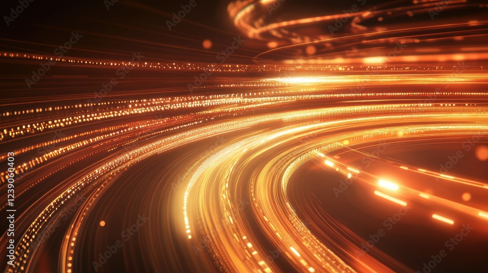 Poster circular tech design with dynamic glowing elements and radial lines, creating a sleek modern abstrac