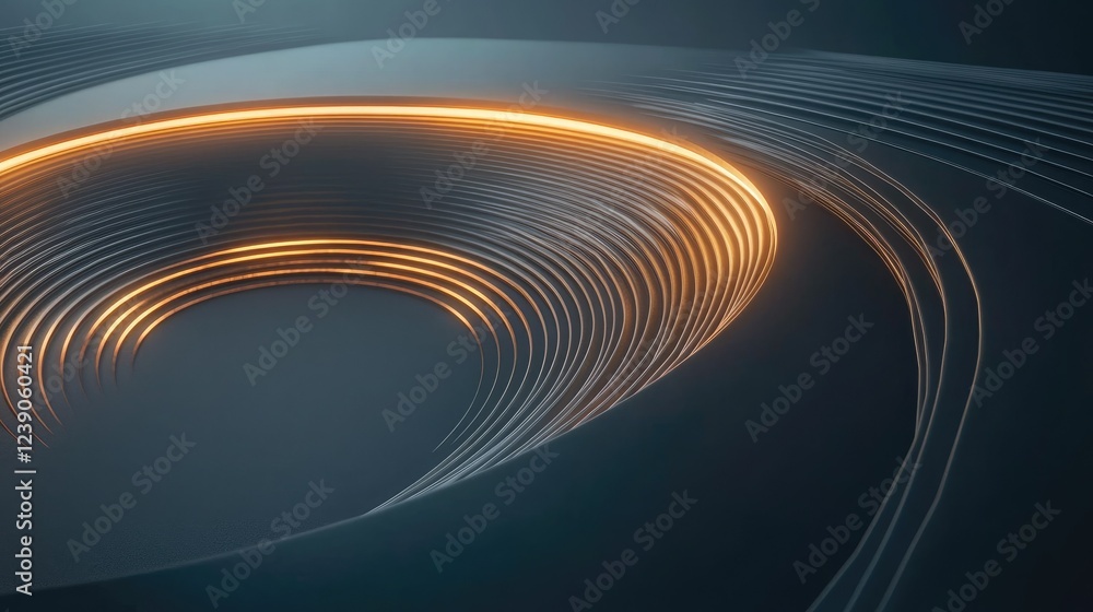 Poster circular tech design with dynamic glowing elements and radial lines, creating a sleek modern abstrac